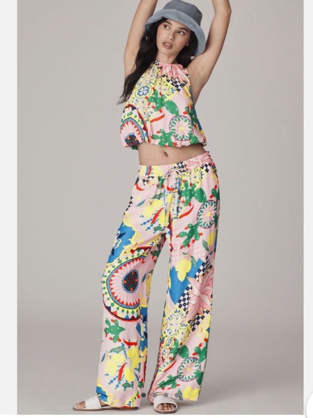 Anthropologie Pink Multicolor Floral-Print Wide Pull-On Pants
